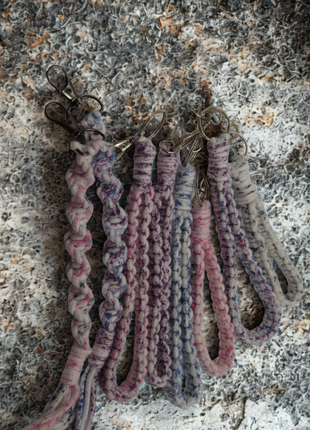 Handcrafted Macramé Wristlet & Keyring – 3mm Dot Gradient Core Rope | Blue, Pink, Purple & Grey | Twist, Standard & Wristlet Styles